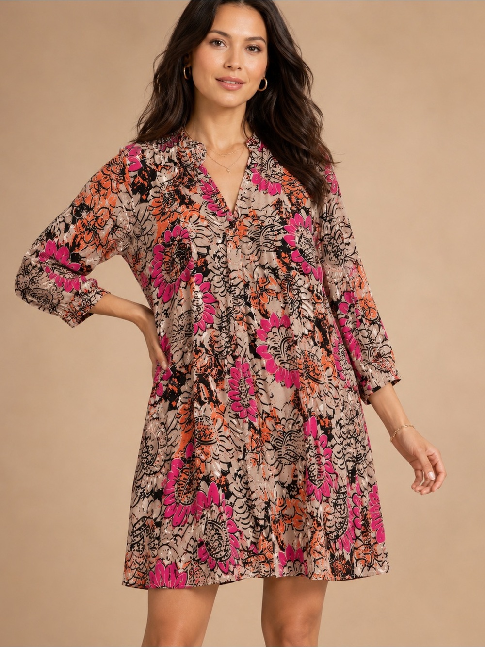 MASAI FLORAL DRESS LENGTH TUNIC TOP BLOUSE SZ XL
